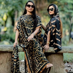 2024 nuevos vestidos africanos de seda a la moda para mujer, vestidos estampados, túnicas de seda de diseñador de lujo con Hijabs, vestido de seda suelto para mujer, caftán