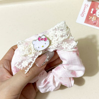 Vente en gros de nouveaux élastiques à cheveux à carreaux pour filles, chouchous doux pour enfants, nœuds de chat, élastiques à cheveux pour enfants