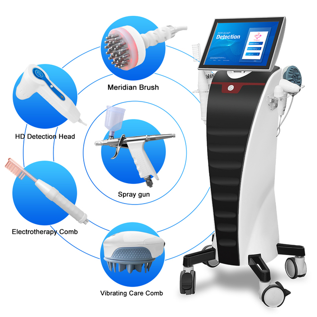 OEM ODM Camera Detector PRO 5in1 Hair Analysis Oxygen Therapy Growth Device Home AI Tester Follicle Scalp Analyzer Machine