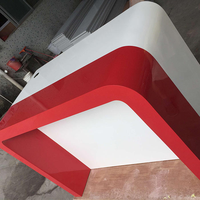 Table Console en pierre blanche et rouge Poste de travail en forme de U Mobilier de bureau pour bureau exécutif à vendre