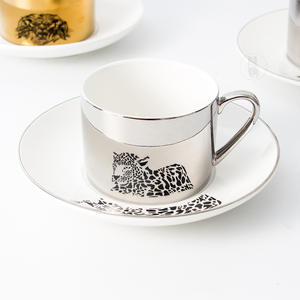 Tasse à café en céramique personnalisée avec réflexion miroir et soucoupe, style européen, pour le thé de l'après-midi, ensemble électroplaqué - Product Image 3