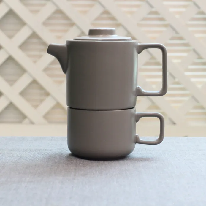 Service à thé de couleur grise pour une personne, théière en porcelaine avec tasse à thé pour la maison, 400ml