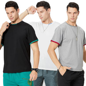 T-shirt décontracté pour homme, coupe classique, couleur unie, été, sans col, sport, respirant, écologique, en toile de coton/élasthanne, séchage rapide - Product Image 2