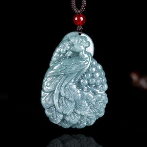 Pendentif en jade naturel bleu paon, porte-bonheur et paix, design original unisexe, style chinois DW99 - Product Image 3
