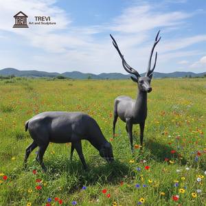 Sculpture de cerf en bronze grandeur nature TREVI, tête levée, cerf couché, chèvre couchée, pour la décoration de jardin et de la faune. - Product Image 5