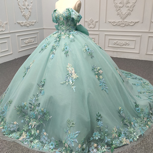 9916-1 Robe de soirée verte à appliques, design tendance, dos nu, pour femmes, pour banquets - Product Image 5