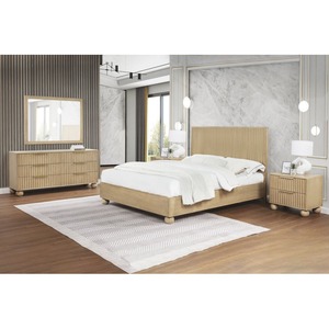 Modern Light Oak Wood 5pcs Hotel Bedroom Furniture Set Queen Size <b>Convertible</b> Adjustable Platform <b>Bed</b> Dresser Mirror - Product Image 1