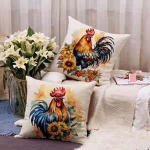 4 Pezzi Federe Decorative Stile Fattoria con Gallo, Design Gallo e <span class=keywords><strong>Girasole</strong></span> in <span class=keywords><strong>Acquerello</strong></span>, Ideali per Decorazioni Casa, Esterni, Terrazze e Giardini - Product Image 3