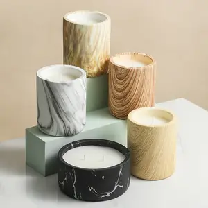 Candela profumata di lusso di fabbrica barattolo di candela sfuso in ceramica con venature del legno di cera di soia