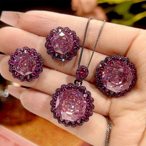 Trendy Eco-friendly Copper Tarnish Free Jewelry <b>Sets</b> 14-10mm Dried Rose Cubic Zirconia Black Gold Plated Durable Jewelry <b>Set</b> - Product Image 3