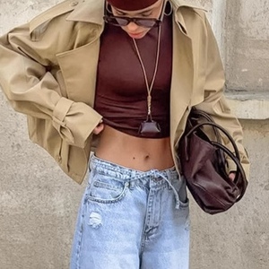 Manteau trench décontracté à col tailleur double boutonnage kaki pour femme, nouvelle collection automne - Product Image 4