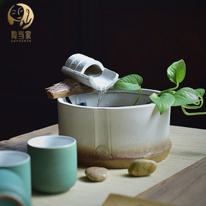 <b>Ceramic</b> Water Fountain Decor Round Desk <b>Ornament</b> Feng Shui Style Office Gift - Product Image 2