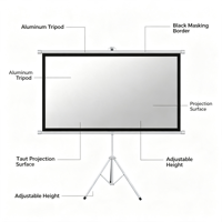 Écran de projection portable pour home cinéma, cadre extérieur blanc mat, 4K 3D Full HD, trépied
