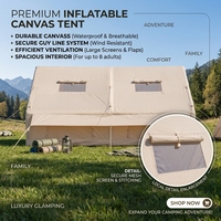 Carpa Inflable Grande para Acampar con Ventanas de Malla, Impermeable, Resistente al Viento, de Fácil Montaje, para Glamping Familiar al Aire Libre, Portátil