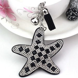 Porte-clés Étoile de Mer Scintillante en Strass, Breloque de Sac Durable avec Pompon, Accessoire de Mode Estival pour Filles, Style Plage d'Été - Product Image 4