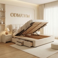 Lit moderne XIYUAN en cuir véritable, cadre en bois de pin, durable, confortable, avec sommier réglable, tailles Queen/Twin