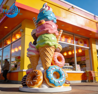 Statue en résine de fibre de verre en forme de bonbons, beignets et cornets de glace pour décoration de magasin à vendre