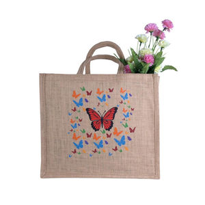 Magnifiques sacs de shopping en jute avec poignée rembourrée, sac pour femme avec impression, poignée, prix bas, produit de haute qualité, fabriqué en Inde - Product Image 1