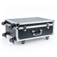 Valise à roulettes en aluminium noir avec freins, poignée télescopique et EVA découpé, mallette à outils roulante avec poignée