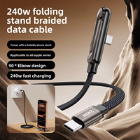 Câble de charge rapide PD 240W avec support réglable à 360° et support invisible 2-en-1 en nylon tressé de 1,5 m pour téléphones/tablettes/ordinateurs portables de gaming