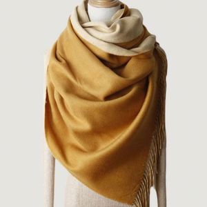 Écharpe en cachemire tricotée automne-hiver, véritable châle en laine double face, double usage, épais, à motif ondulé, deux châles traditionnels - Product Image 5