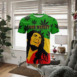 Motif personnalisé imprimé T-shirts pour hommes femmes Hip Hop musique Rock Style <span class=keywords><strong>Bob</strong></span> Marley inspiré populaire grande taille Streetwear tricoté - Product Image 2