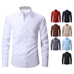 Chemises décontractées pour hommes, extensibles sur quatre côtés, manches longues, couleur unie, col carré, polyester, vente en gros - Product Image 4