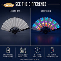 Éventail lumineux pliable YACHEN, accessoire lumineux pour rave, alimenté par piles, éventails LED pour Halloween, cosplay, festivals et fêtes.