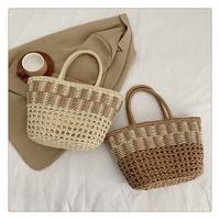 Sac fourre-tout en paille à cordon de serrage pour femme - Sac de plage tissé bohème, design unique avec cordon de serrage, doublure en polyester, capacité compacte
