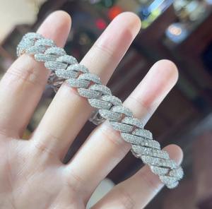 Pulsera unisex plateada con eslabones de diamantes, estilo hip hop, pulsera cubana para hombre, pulsera con diamantes cultivados en laboratorio. - Product Image 2