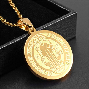 Ciondolo Medaglia Religiosa Rotonda di <span class=keywords><strong>Santa</strong></span> <span class=keywords><strong>Barbara</strong></span> Yiwu Aceon in Acciaio Inossidabile con Immagine Incisa della Vergine Maria con Croce in Mano - Product Image 5