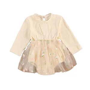 2023 Newborn Autumn Baby Girls Jumpsuit Long Sleeved Daisy Floral With Grenadine One Piece Tutu Romper Dress