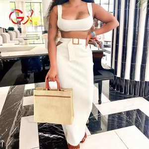 GX22395 <span class=keywords><strong>Abbigliamento</strong></span> Estivo Boutique, Completo Sexy in Maglia, <span class=keywords><strong>Abbigliamento</strong></span> da Strada, Top Corto Senza Maniche e Gonna Abbinata, Set Due Pezzi da Donna - Product Image 1