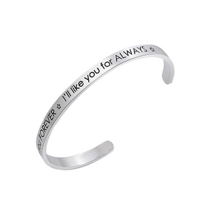 Pulsera lisa de acero inoxidable con brazalete abierto y grabado con mensaje "<span class=keywords><strong>Te</strong></span> amaré para siempre, <span class=keywords><strong>te</strong></span> gustará para siempre" - Product Image 1