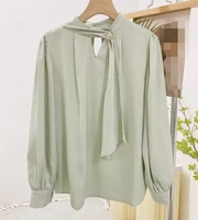 Chemise blanche pour femme S-XL, haut de gamme avec un ruban élégant, chemise à manches longues