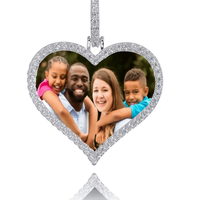Hotsale Personnalisé Zircon Photo Médaillon Pendentif Collier Personnalisé Couples Gravé 45mm Petit Coeur Forme Photo Photo