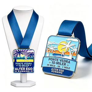 Médaille de course personnalisée en métal 3D avec ruban, pour événements sportifs, course amusante, demi-marathon, course de 5 km, et événements majeurs mondiaux, finition dorée et émaillée, design unique - Product Image 1