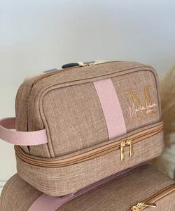 Sac cosmétique multifonctionnel en PU de grande capacité avec poignée, sac à maquillage à deux couches pour femmes, sac de toilette portable pour les voyages - Product Image 1