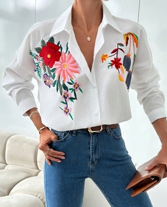 <span class=keywords><strong>Camicia</strong></span> Casual da <span class=keywords><strong>Donna</strong></span> <span class=keywords><strong>Oversize</strong></span> con Ricamo Asimmetrico e Stampa Floreale a Maniche Lunghe - Product Image 5