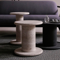 KUMUSI FURNITURE Combinaison simple en travertin table d'appoint haute et basse présentoir à colonne en pierre naturelle pour salon