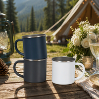Tasse à café en métal 300 ml pour le camping, bord roulé, logo Pantone personnalisé, vente en gros par le fabricant