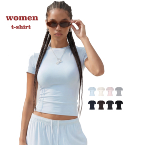 Sky <strong>blue</strong> Women's Summer T-shirt High Quality Custom Embroidery Women's <strong>Crop</strong> <strong>tops</strong> Slim fit t shirt - Product Image 1