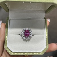 Bague de fiançailles, de mariage ou d'anniversaire romantique en argent 925 plaqué rhodium, sertie d'un saphir rose de laboratoire de forme ovale, motif floral, 7*9mm