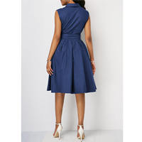 Robe de bureau élégante pour femme, sans manches, col en V, ceinture à nouer, coupe trapèze, longueur midi, idéale pour le travail et les affaires