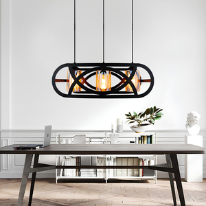 Suspension linéaire industrielle noire à 3 lumières en cage métallique elliptique pour îlot de cuisine - Product Image 2