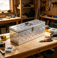 Boîte à outils en aluminium à plaque diamantée, boîte de rangement métallique verrouillable, boîte à outils robuste pour camion, garage