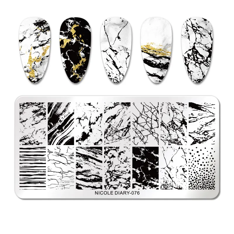 NICOLE DIARY Hot Sale Rectangle Nail Art Stamping Plates Stainless Steel Marble Artist Stamp Stencil