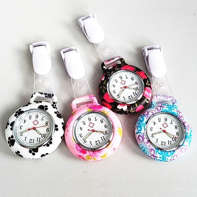 Wholesale Fashion Customized Quartz Doctor Breast Nurse Watch Colorful Flower Silicone FOB Nurse Watch