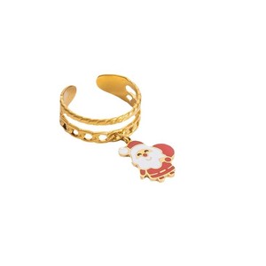 Christmas Cartoon Pendant <b>Rings</b> 18K Gold Plated Women's Jewelry Gift Set - Product Image 5