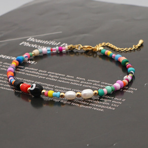 Bracelet <span class=keywords><strong>Miyuki</strong></span> en vrac tendance macramé turc bleu petite <span class=keywords><strong>perle</strong></span> <span class=keywords><strong>de</strong></span> riz perlée mauvais œil plaqué or 18 carats pour femme - Product Image 3
